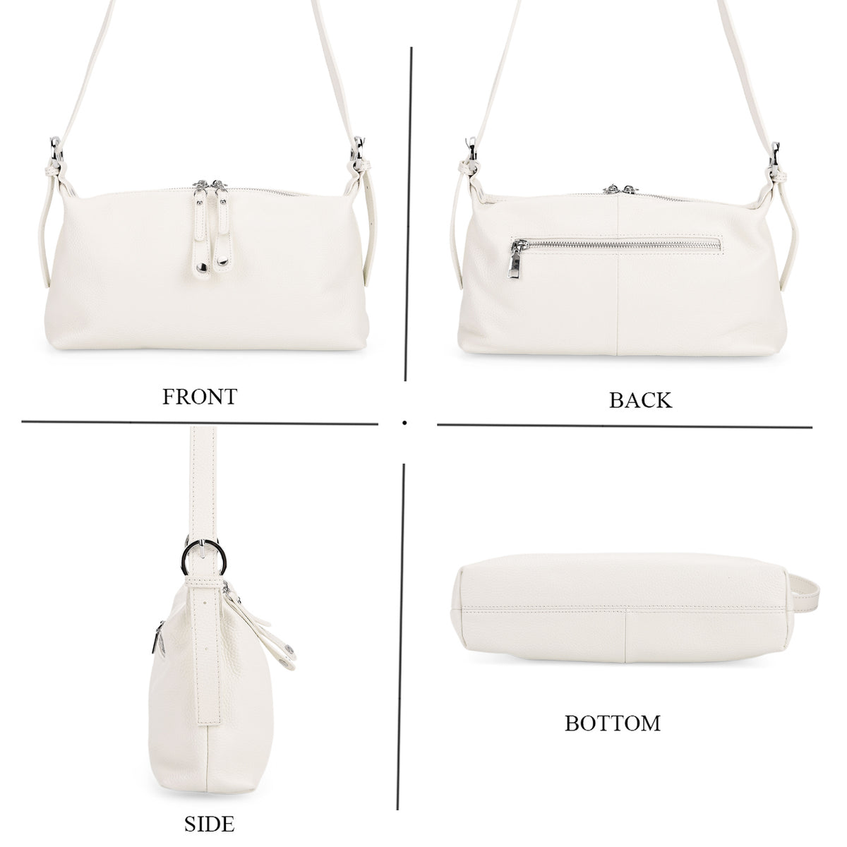 100% Genuine Leather Full Grain  Crossbody Bag with Adjustable Strap - Ivory V32512603 5