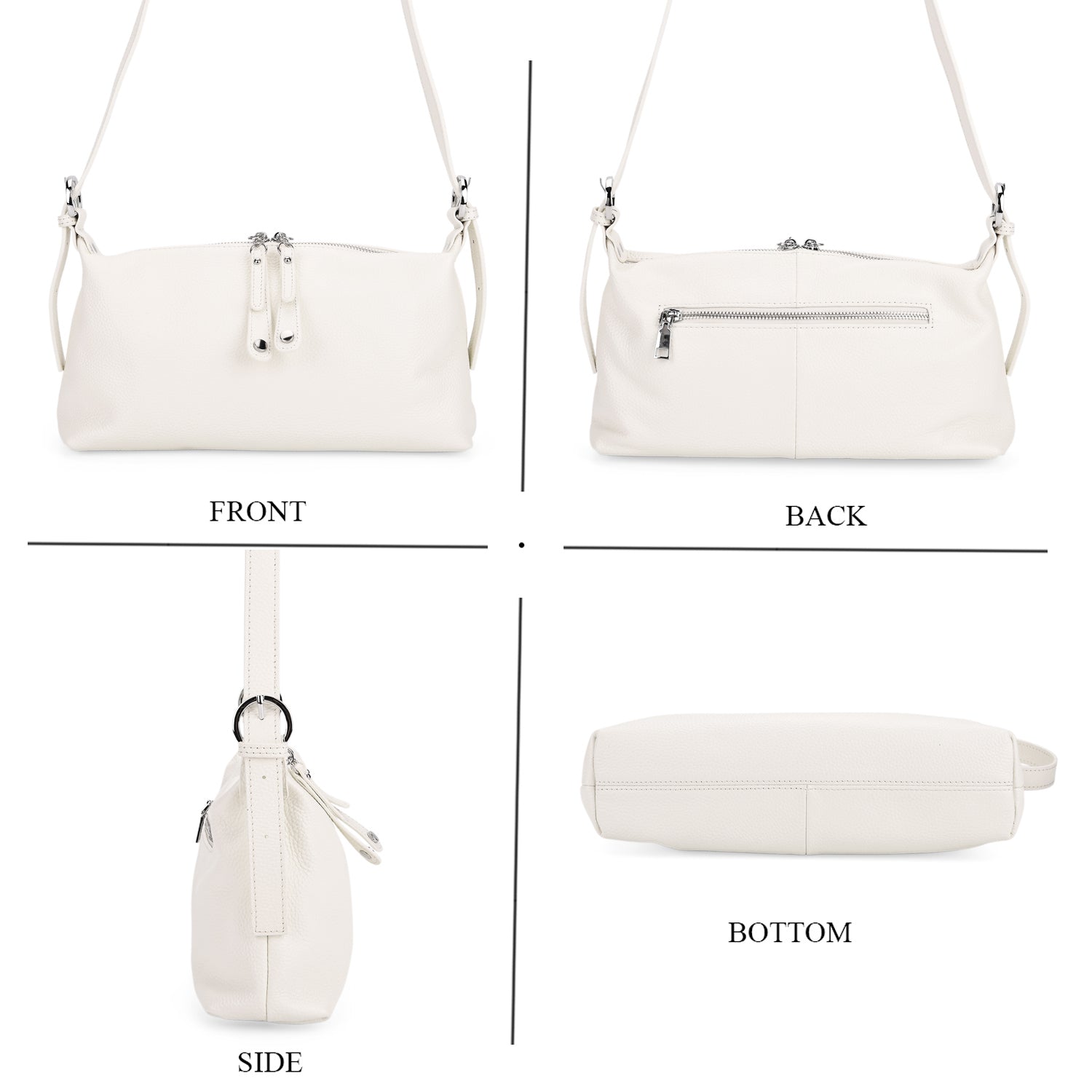 100% Genuine Leather Full Grain  Crossbody Bag with Adjustable Strap - Ivory V32512603 5