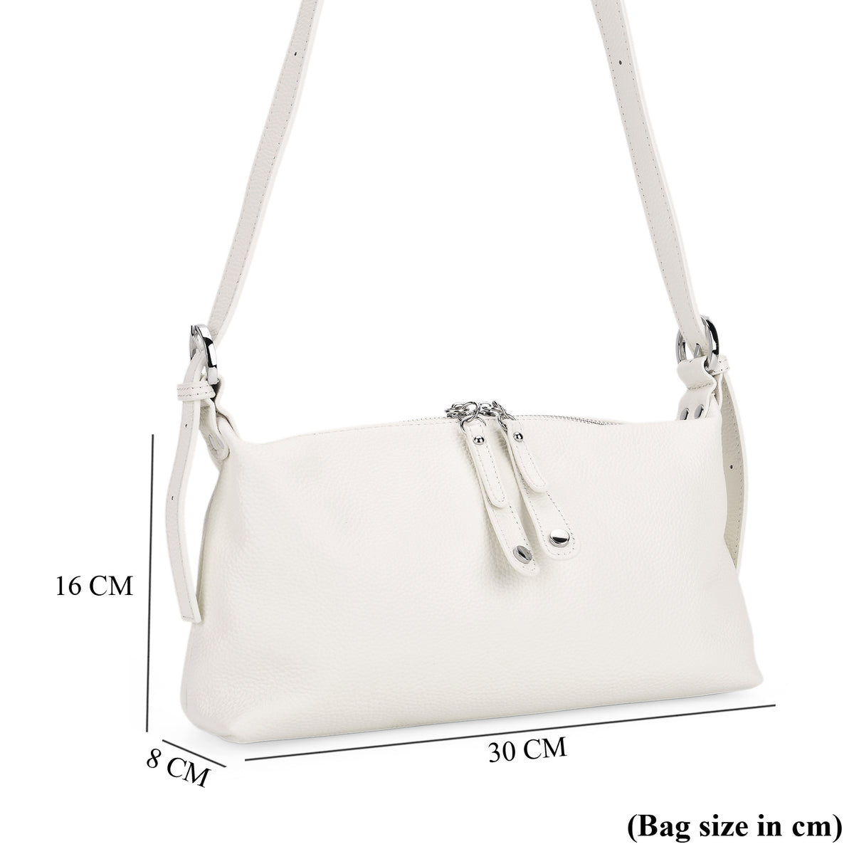 100% Genuine Leather Full Grain  Crossbody Bag with Adjustable Strap - Ivory V32512603 8