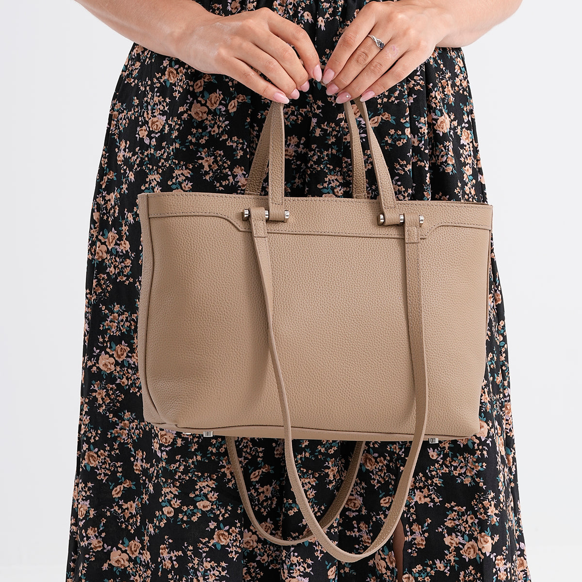 Milan Closeout- 100% Full Grain Genuine Leather Tote Bag with  Adjustable Straps - Coffee V32582059 3