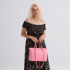 Milan Closeout- 100% Full Grain  Genuine Leather Tote Bag with  Adjustable Straps - Pink_8160750_1