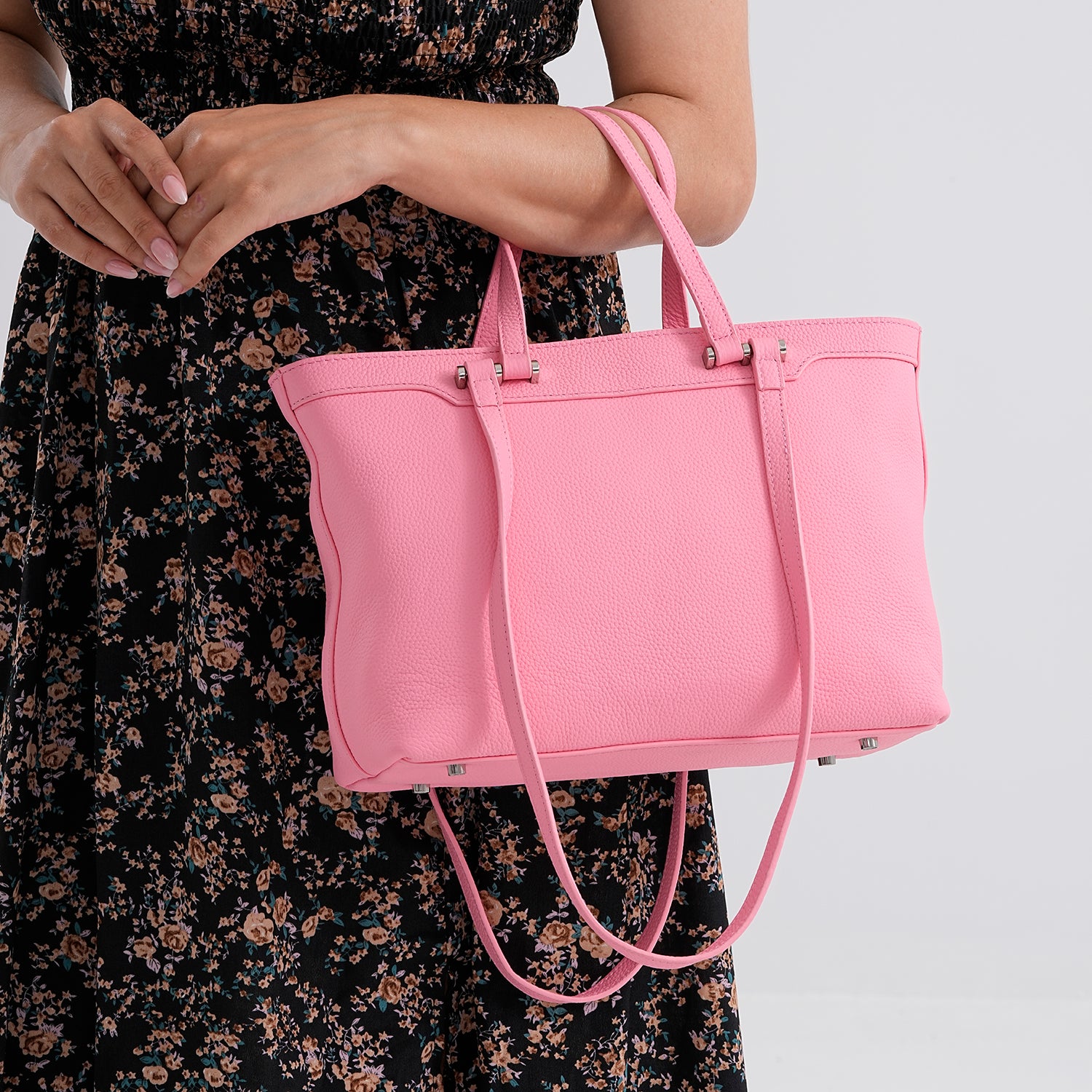 Milan Closeout- 100% Full Grain  Genuine Leather Tote Bag with  Adjustable Straps - Pink V32529901 3