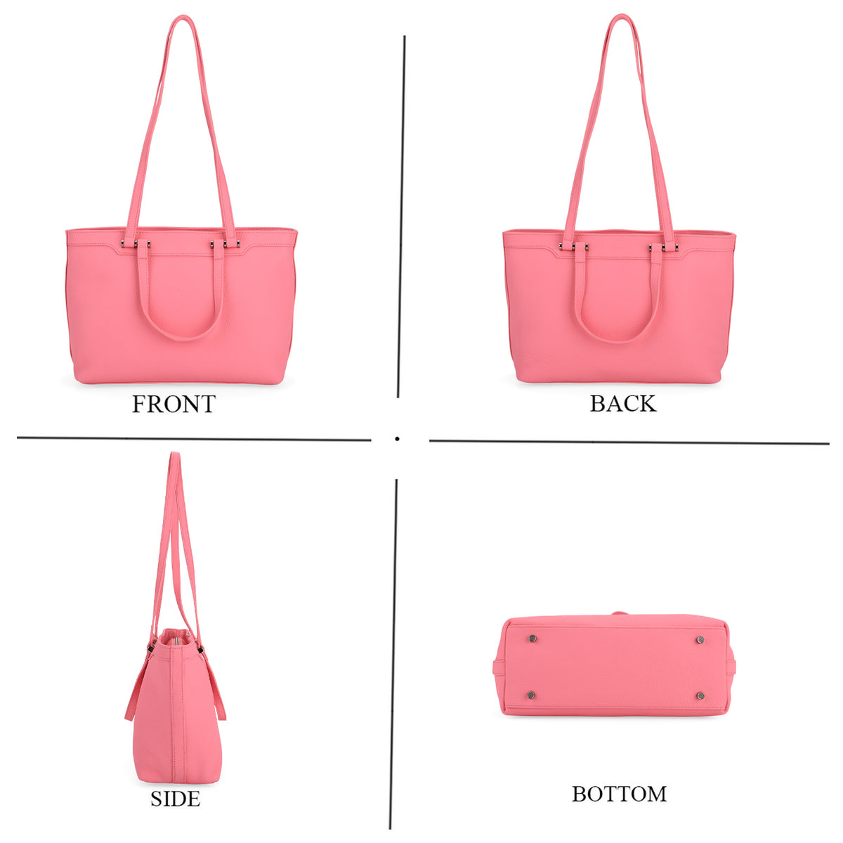 Milan Closeout- 100% Full Grain  Genuine Leather Tote Bag with  Adjustable Straps - Pink V32529901 4