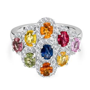Multi Sapphire, White Zircon Cluster Ring in Rhodium OverlaySterling Silver  2.890  Ct. 8160786 1
