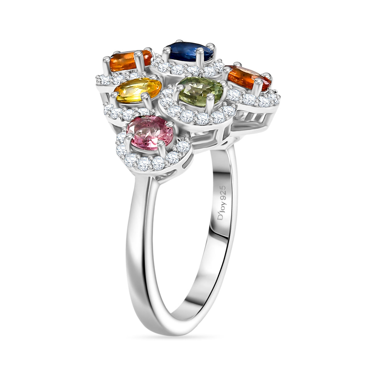 Multi Sapphire, White Zircon Cluster Ring in Rhodium OverlaySterling Silver  2.890  Ct. V32521535 4