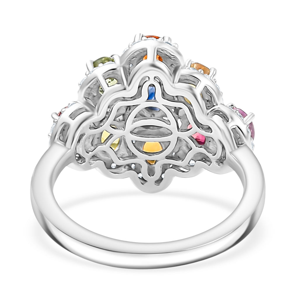 Multi Sapphire, White Zircon Cluster Ring in Rhodium OverlaySterling Silver  2.890  Ct._8160786_4