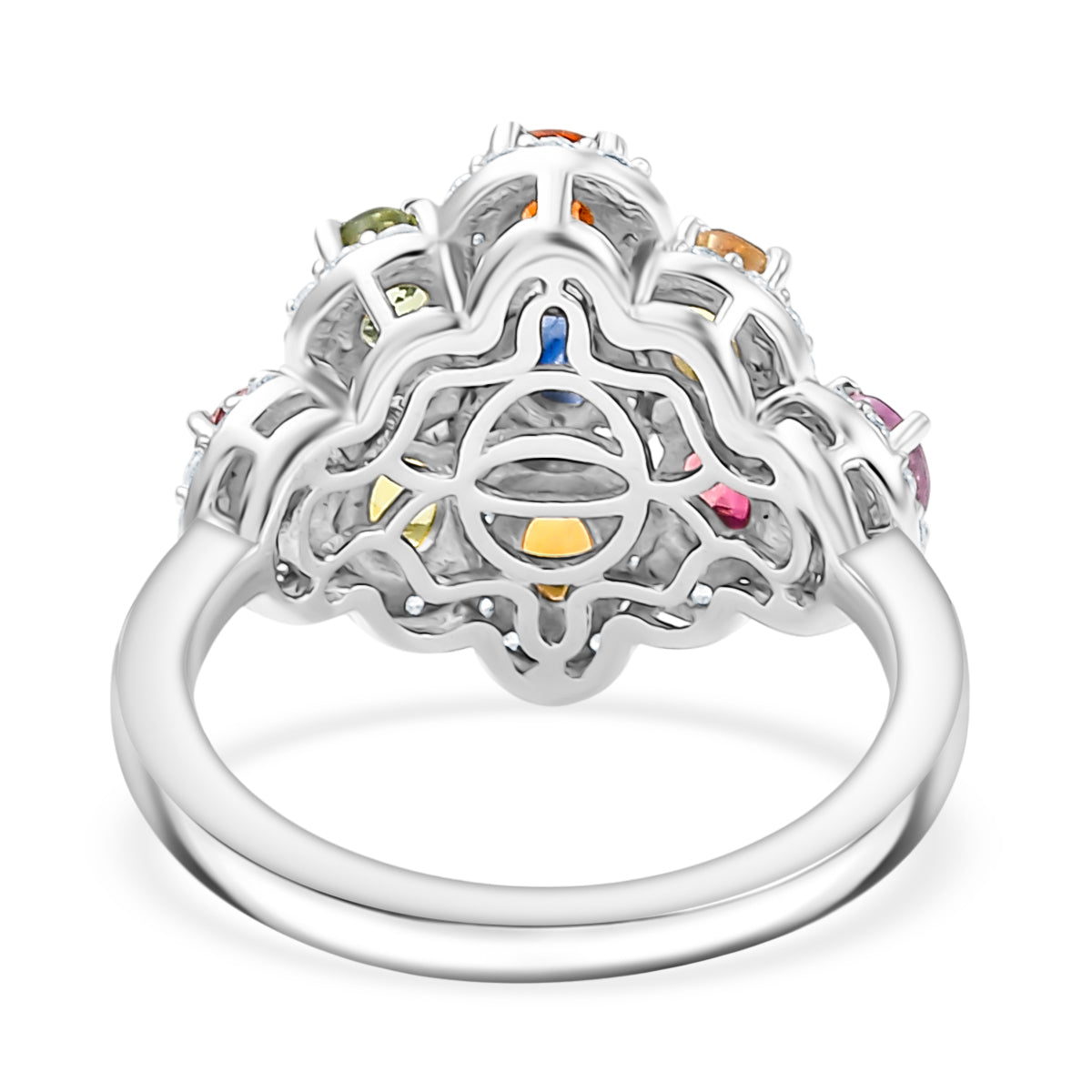 Multi Sapphire, White Zircon Cluster Ring in Rhodium OverlaySterling Silver  2.890  Ct. V32521535 5