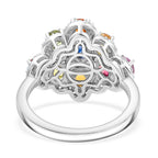 Multi Sapphire, White Zircon Cluster Ring in Rhodium OverlaySterling Silver  2.890  Ct._8160786_4
