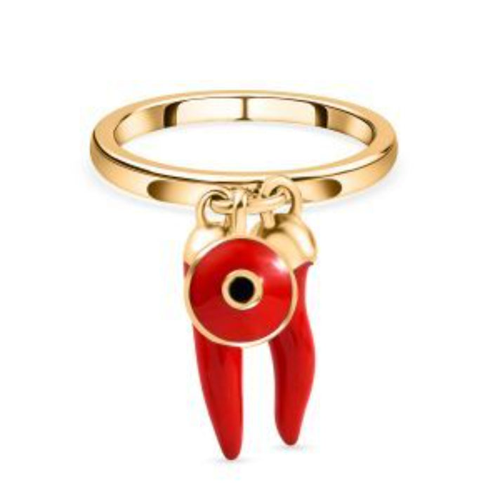 GP Chilli Pepper Collection - Enamelled Red Chilli Charm Ring in 18K Vermeil Yellow Gold Over Sterling Silver 8161010 1