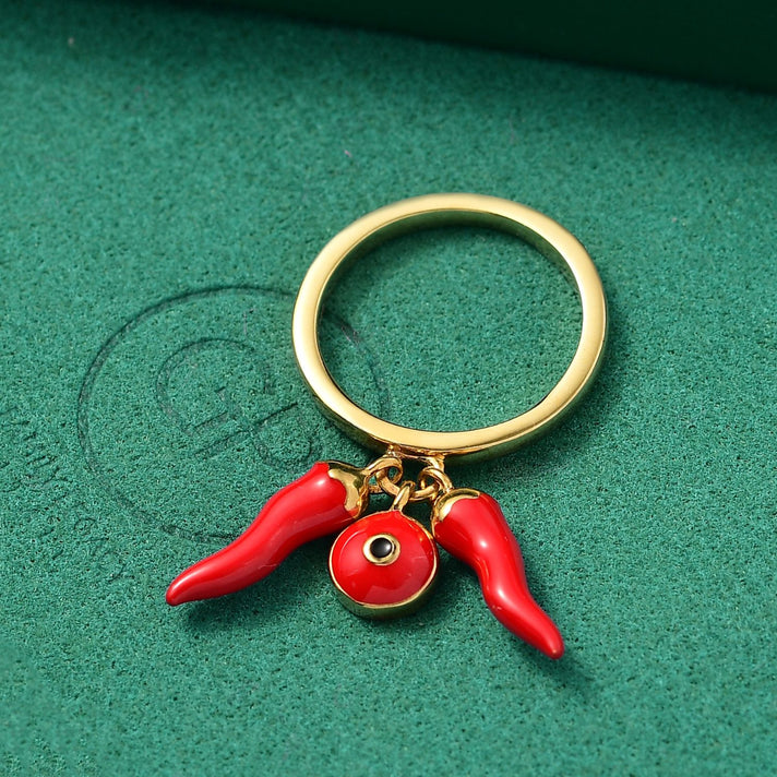 GP Chilli Pepper Collection - Enamelled Red Chilli Charm Ring in 18K Vermeil Yellow Gold Over Sterling Silver 8161010 2