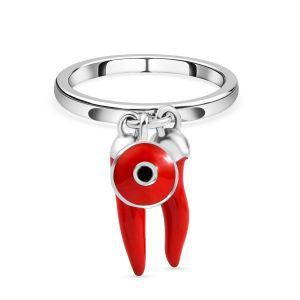 GP Chilli Pepper Collection - Enamelled Red Chilli Charm Ring in Rhodium Overlay Sterling Silver 8161020 1