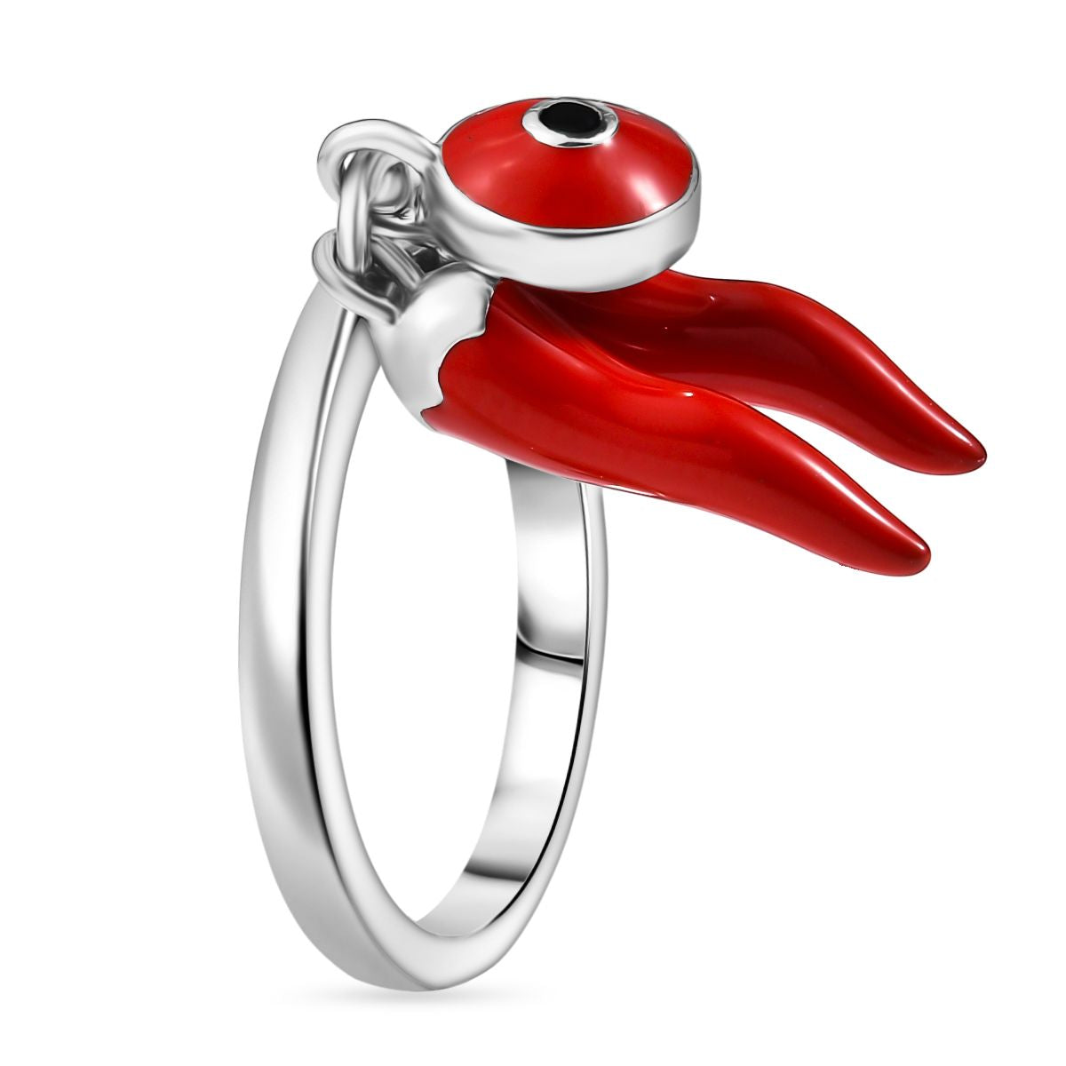GP Chilli Pepper Collection - Enamelled Red Chilli Charm Ring in Rhodium Overlay Sterling Silver 8161020 5