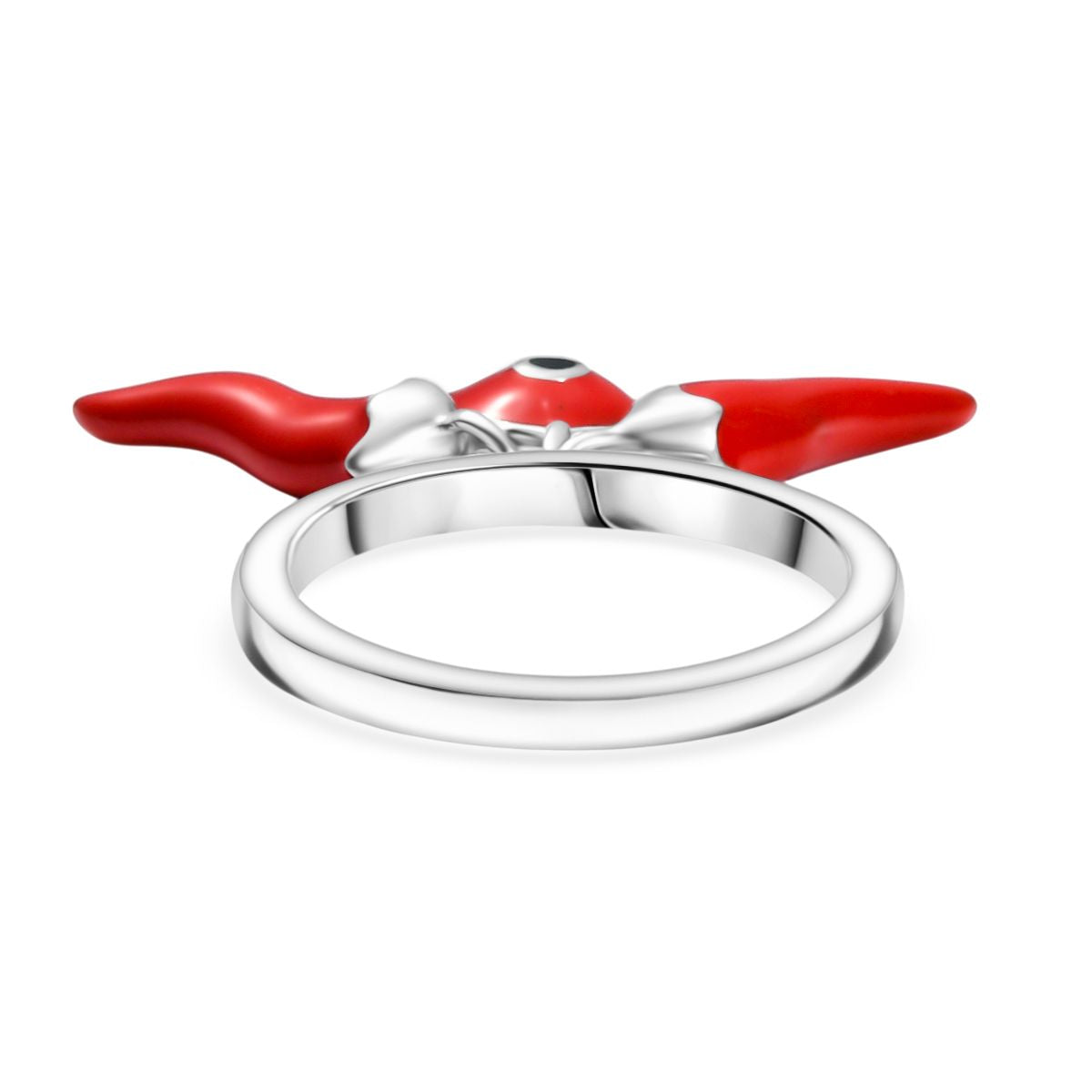 GP Chilli Pepper Collection - Enamelled Red Chilli Charm Ring in Rhodium Overlay Sterling Silver 8161020 6