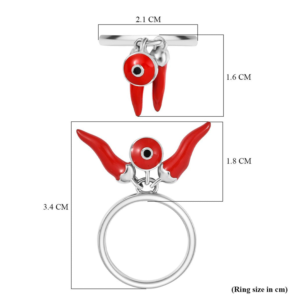 GP Chilli Pepper Collection - Blue Sapphire Enamelled Charm Ring in Rhodium Overlay Sterling Silver_8161020_6