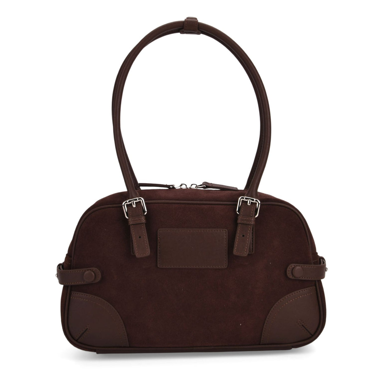 Two-Tone Genuine Leather Structured Bowling Bag - Dark Coffee V32587106 0