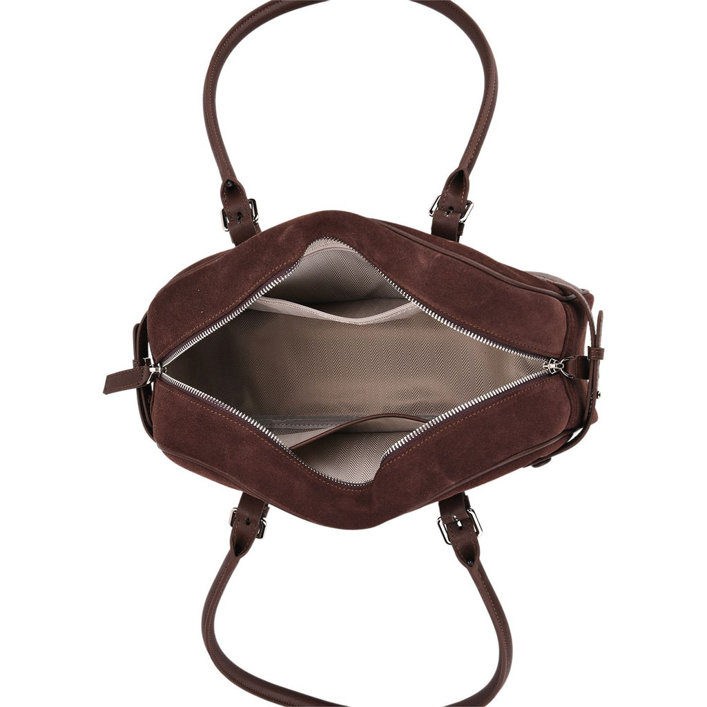 Two-Tone Genuine Leather Structured Bowling Bag - Dark Coffee_8161094_4