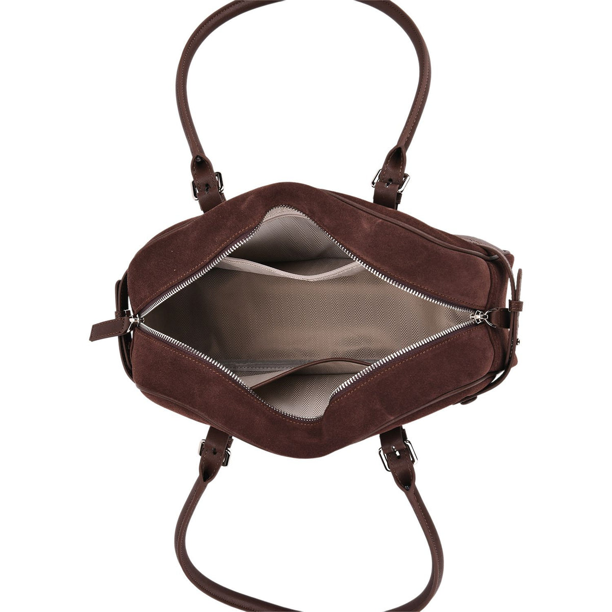 Two-Tone Genuine Leather Structured Bowling Bag - Dark Coffee V32587106 5