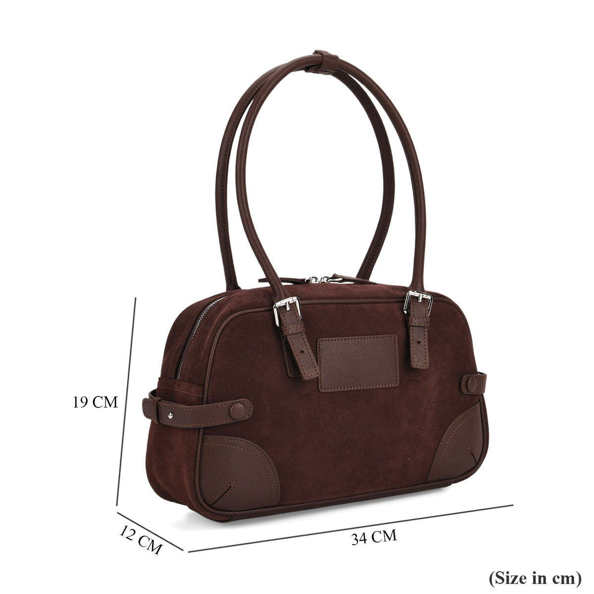 Two-Tone Genuine Leather Structured Bowling Bag - Dark Coffee V32587106 7