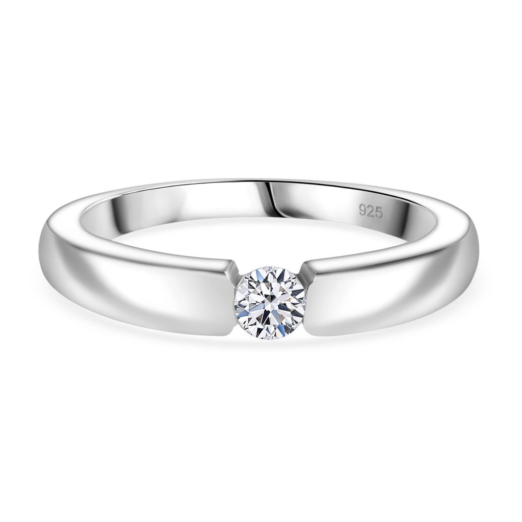 Luxuriant - Lab Grown Diamond (VS-E/F) Solitaire Tension Ring in Rhodium Overlay Sterling Silver_8161116