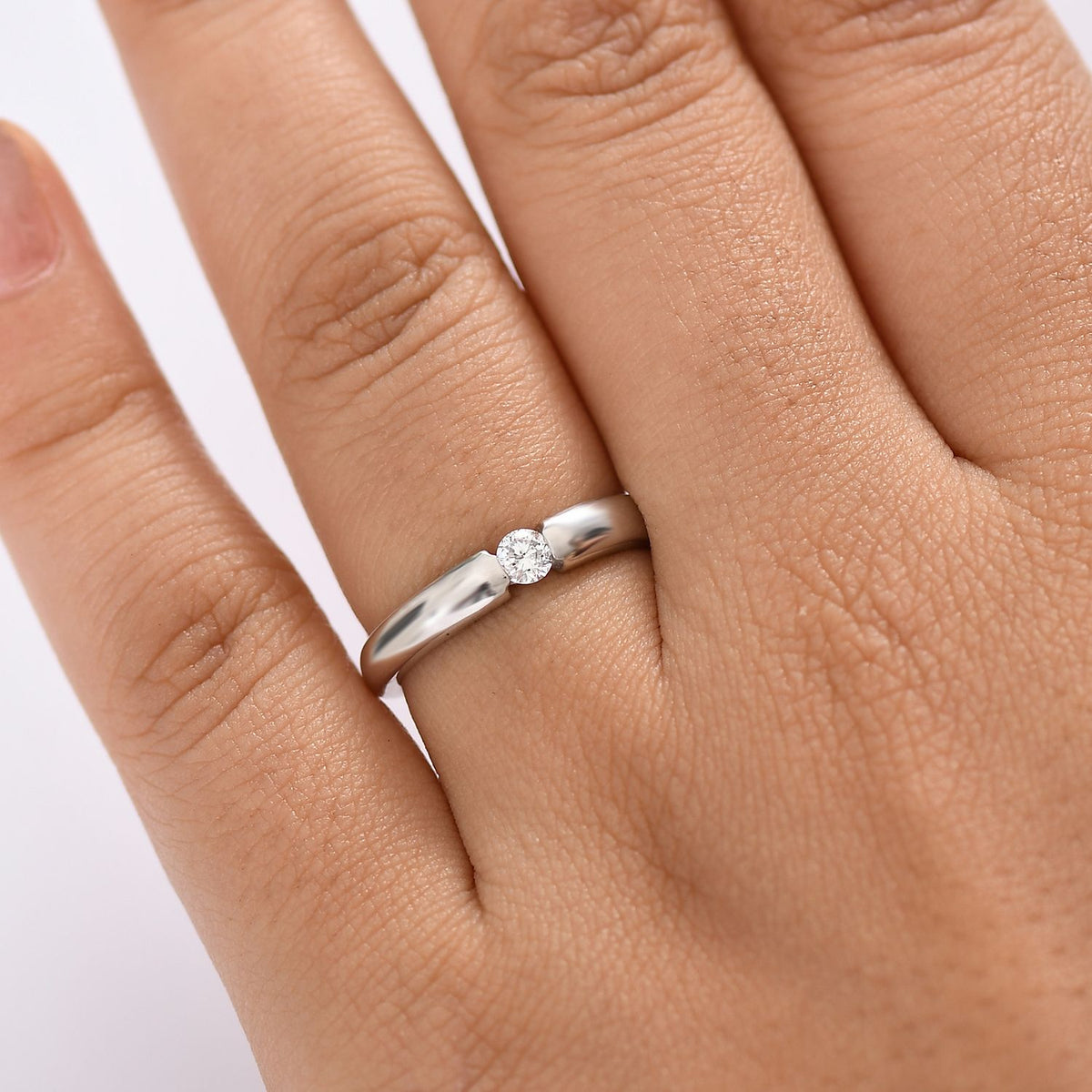 LUXURIANT Lab Grown Diamond (VS-E-F) Solitaire Tension Ring in Rhodium Overlay Sterling Silver 8161116 3