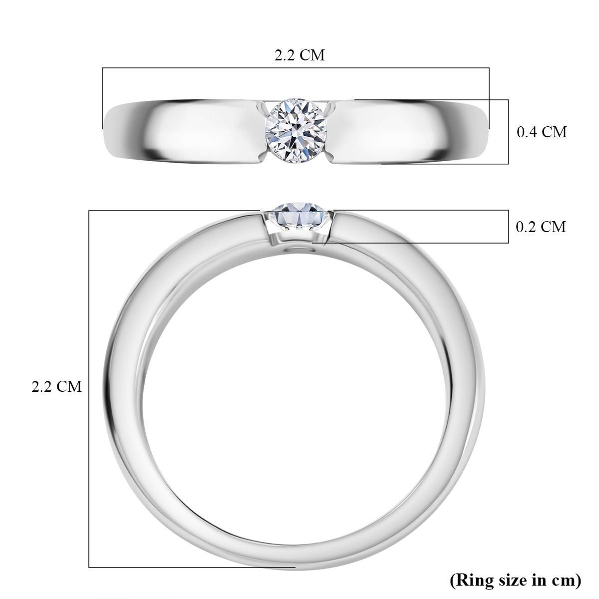 LUXURIANT Lab Grown Diamond (VS-E-F) Solitaire Tension Ring in Rhodium Overlay Sterling Silver 8161116 6