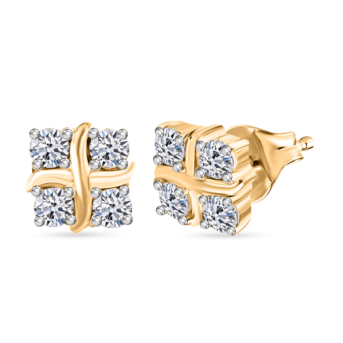 LUXURIANT Lab Grown Diamond (SI-GH) Stud Push Post Earring in 18K Vermeil Yellow Gold Plated Sterling Silver 8161127 0