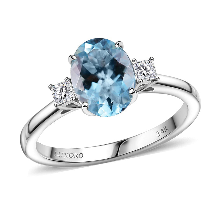 Certified &amp; Appraised 14K W Gold AAA Aquamarine, White Diamond I2 Solitaire Ring, Gold Wt.2.42 Gms  2.000  Ct. 8161773 1