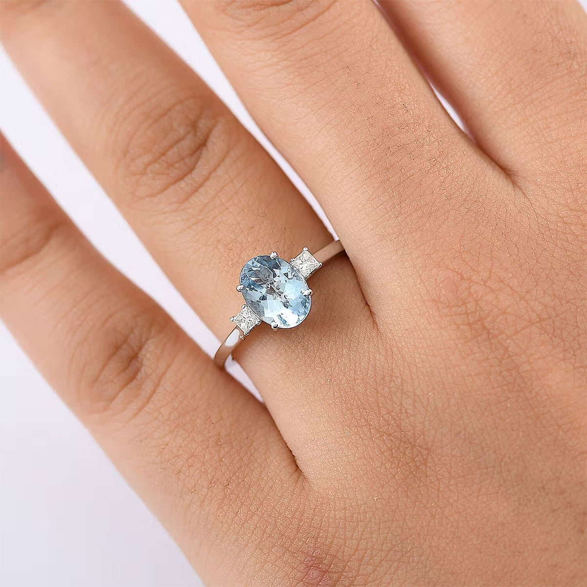 Certified and Appraised AAA Aquamarine, White Diamond I2 Solitaire Ring in 14K White Gold, Gold Wt.2.42 Gms 2.000 Ct. 8161773 1