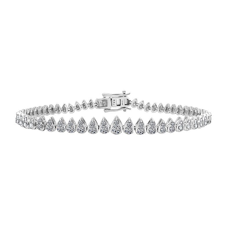 LUXURIANT 3 Ct. Lab Grown Diamond Bracelet with GB Lock Box in Rhodium Overlay Sterling Silver 7.5 Inch (SI G/H) 8161892 0