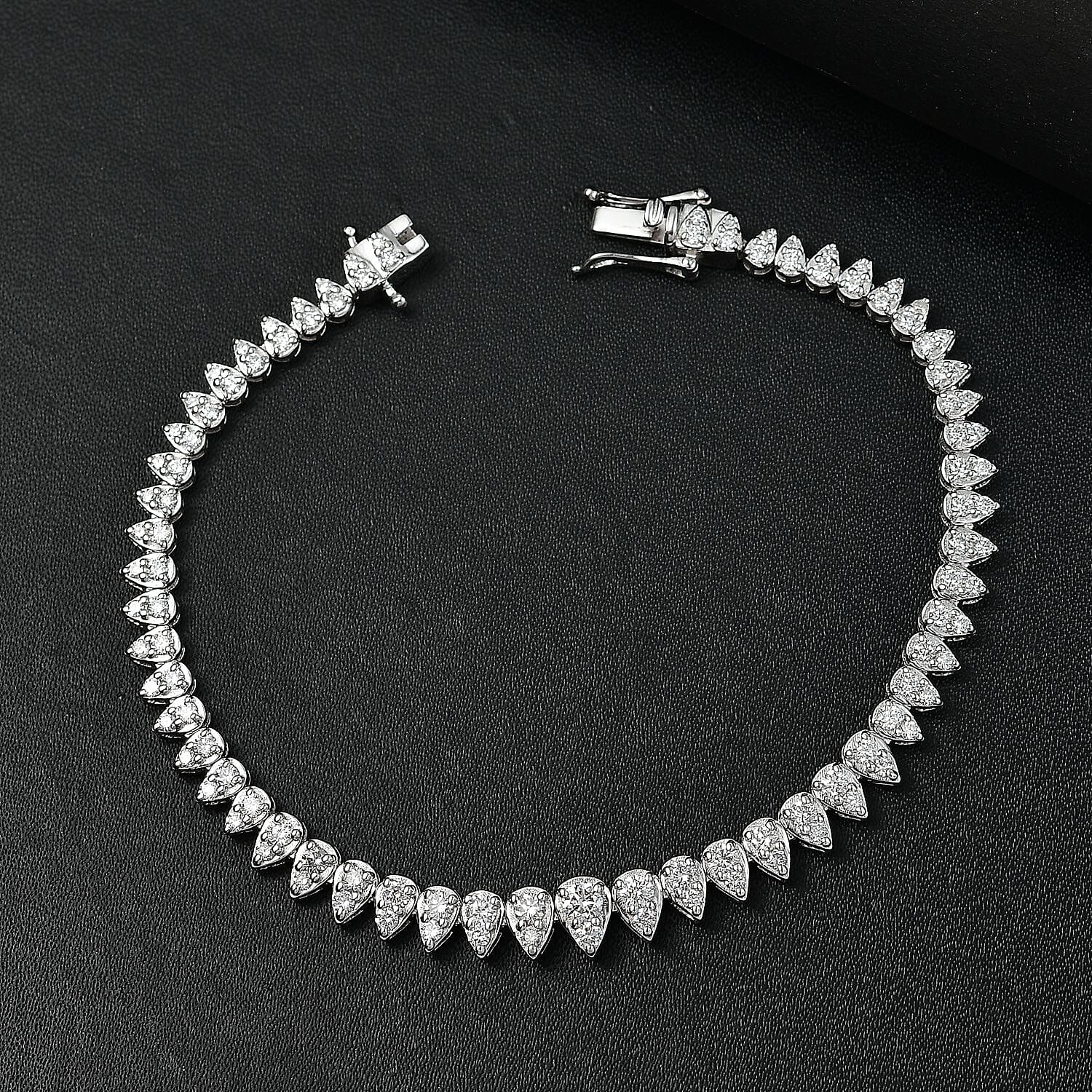 LUXURIANT 3 Ct. Lab Grown Diamond Bracelet with GB Lock Box in Rhodium Overlay Sterling Silver 7.5 Inch (SI G/H) 8161892 2