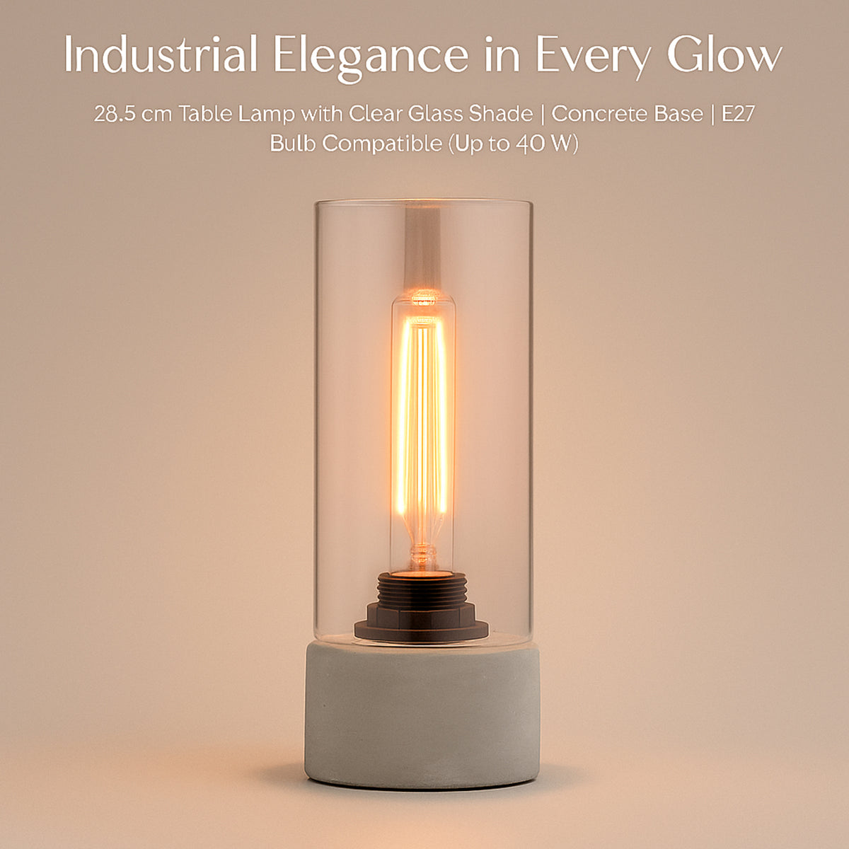 Industrial Style Abel Table Lamp with Concrete Base and Clear Glass Shade 8161900 1