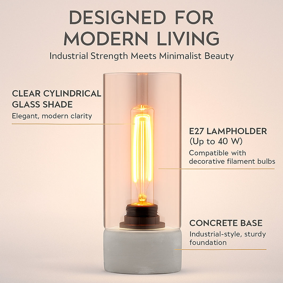 Industrial Style Abel Table Lamp with Concrete Base and Clear Glass Shade 8161900 2