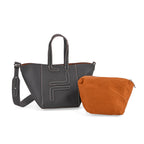 Set of 2 Genuine Leather Bucket Bag & Pouch - Black_8162275