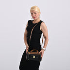 Genuine Leather Bandouliere Crossbody Bag - Black_8162363_2