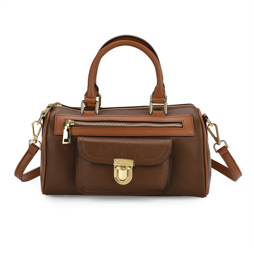 Genuine Leather Bandouliere Crossbody Bag - Brown_8162364