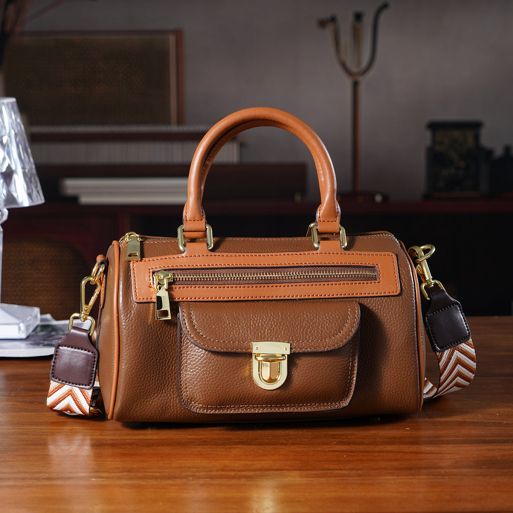 Genuine Leather Bandouliere Crossbody Bag - Brown_8162364_1