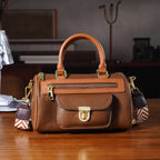 Genuine Leather Bandouliere Crossbody Bag - Brown_8162364_1