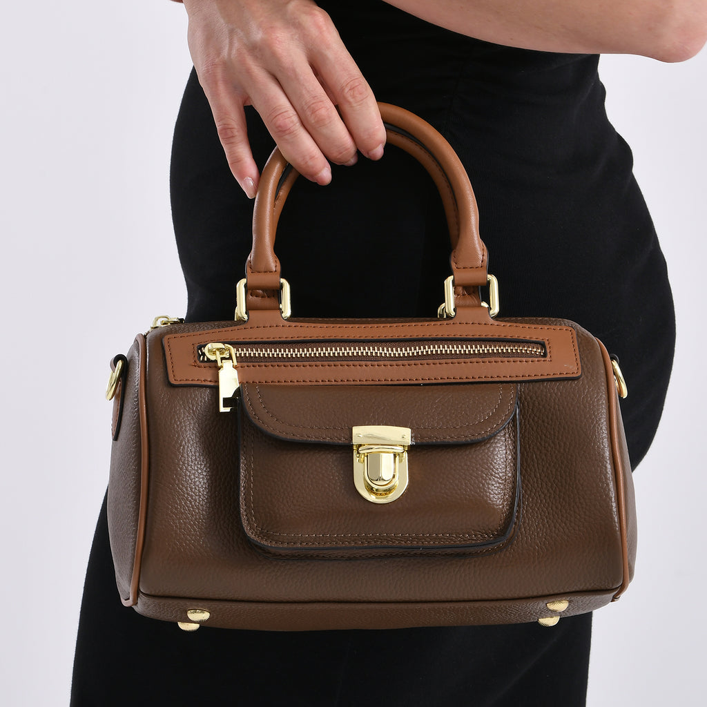 Genuine Leather Bandouliere Crossbody Bag - Brown_8162364_3