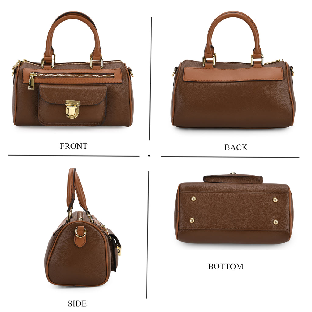 Genuine Leather Bandouliere Crossbody Bag - Brown_8162364_4