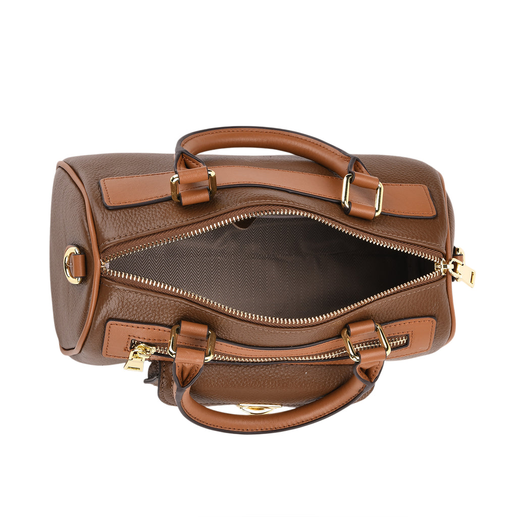 Genuine Leather Bandouliere Crossbody Bag - Brown_8162364_5