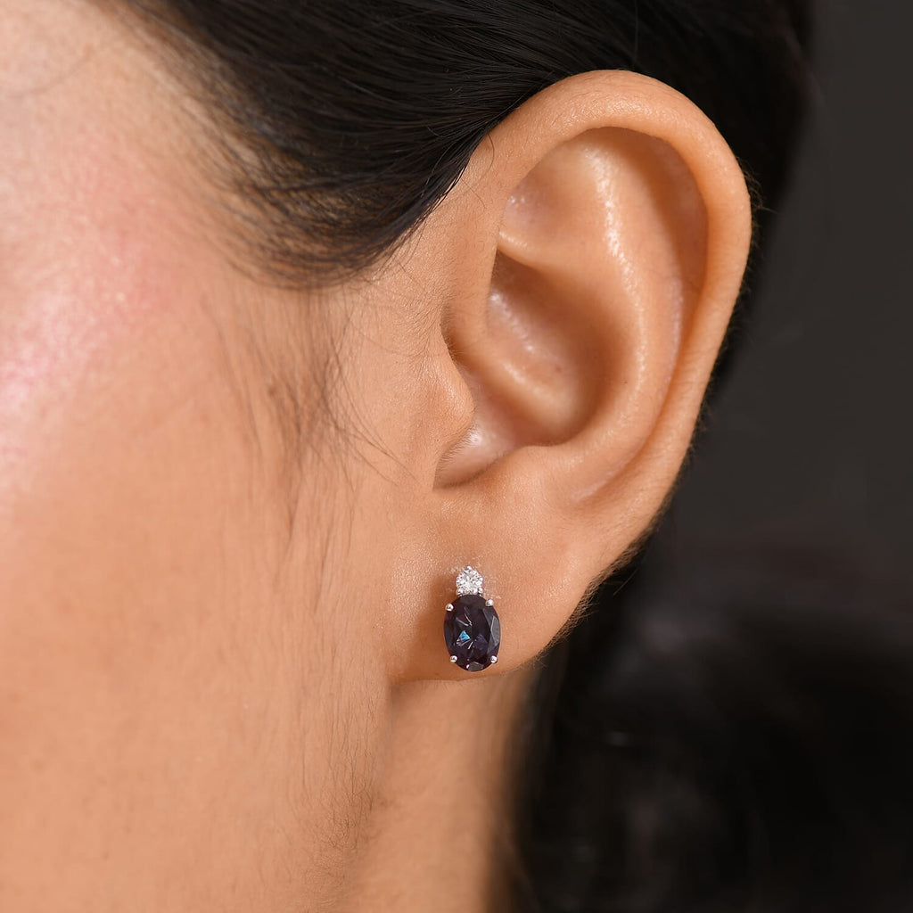 Luxuriant 9K White Gold AGI Certified AAA Lab Grown Alexandrite & Lab Grown Diamond (SI) Stud Earring with Screw Back 2.53 Ct._8162668_2