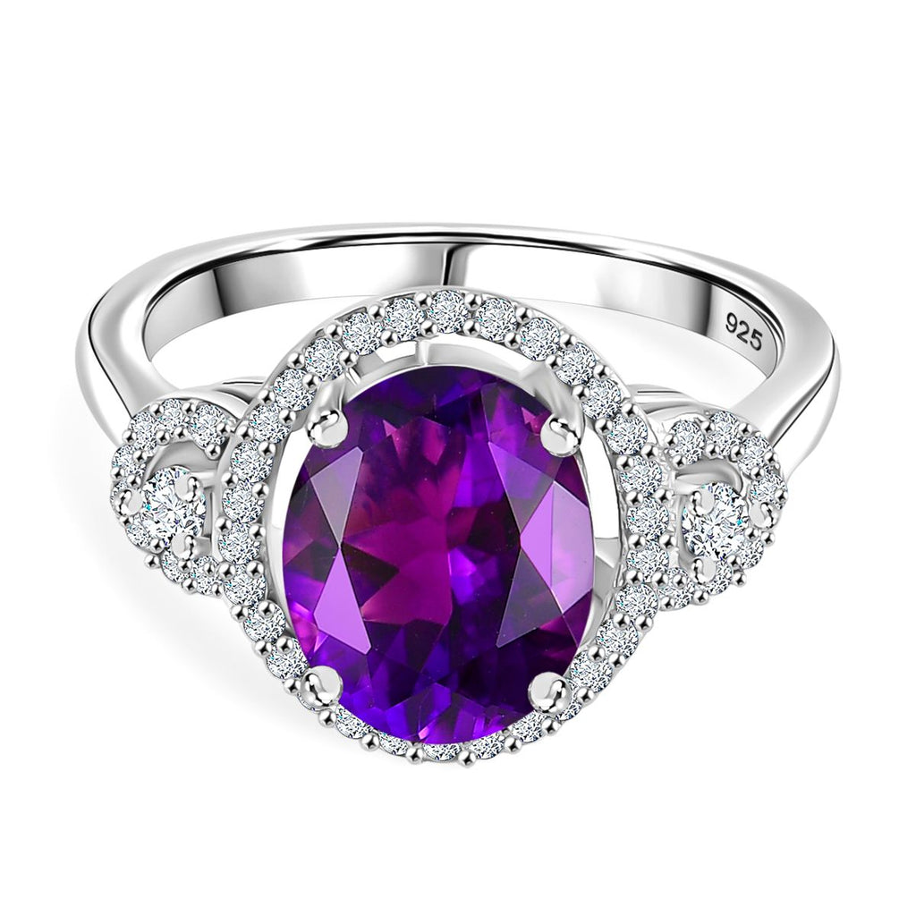 Natural Moroccan Amethyst & White Zircon Classic Garden Glow Ring in Rhodium Overlay Sterling Silver 3.00 Ct._8162842