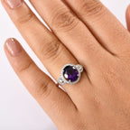 Natural Moroccan Amethyst & White Zircon Classic Garden Glow Ring in Rhodium Overlay Sterling Silver 3.00 Ct._8162842_2