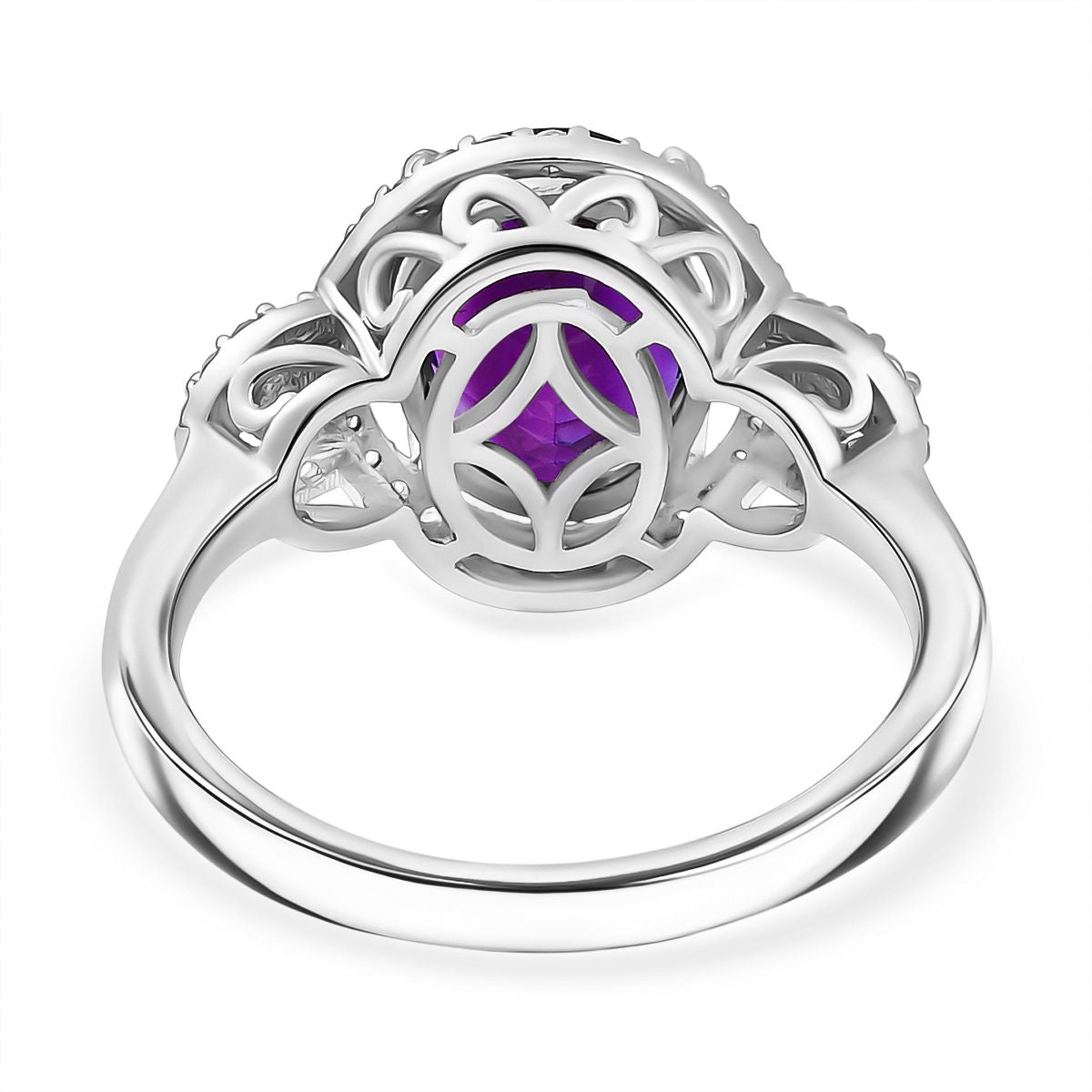Natural Moroccan Amethyst &amp; White Zircon Classic Garden Glow Ring in Rhodium Overlay Sterling Silver 3.00 Ct. V32516289 5