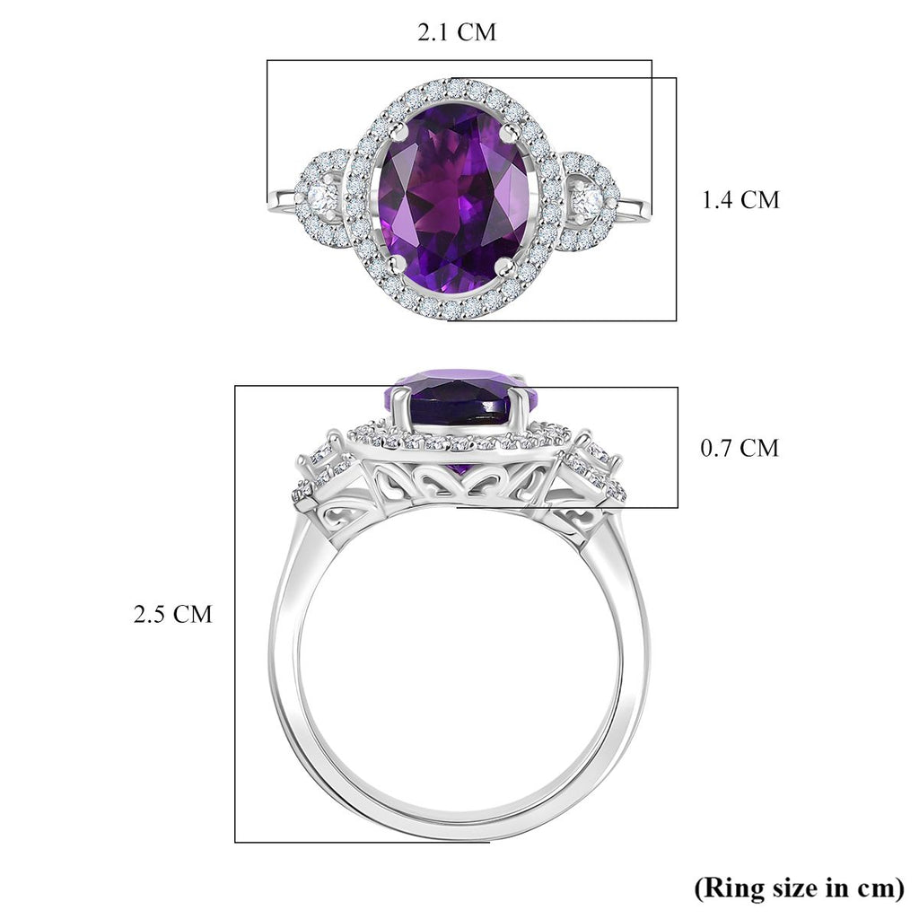 Natural Moroccan Amethyst & White Zircon Classic Garden Glow Ring in Rhodium Overlay Sterling Silver 3.00 Ct._8162842_5