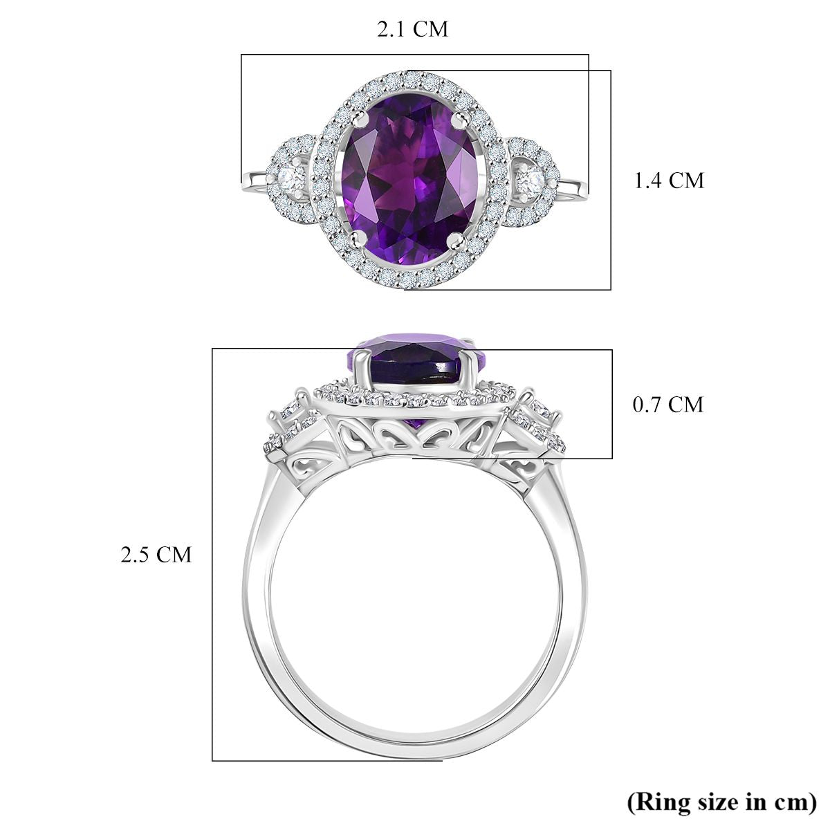 Natural Moroccan Amethyst &amp; White Zircon Classic Garden Glow Ring in Rhodium Overlay Sterling Silver 3.00 Ct. V32516289 6