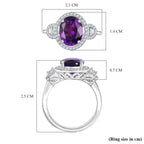 Natural Moroccan Amethyst & White Zircon Classic Garden Glow Ring in Rhodium Overlay Sterling Silver 3.00 Ct._8162843_5