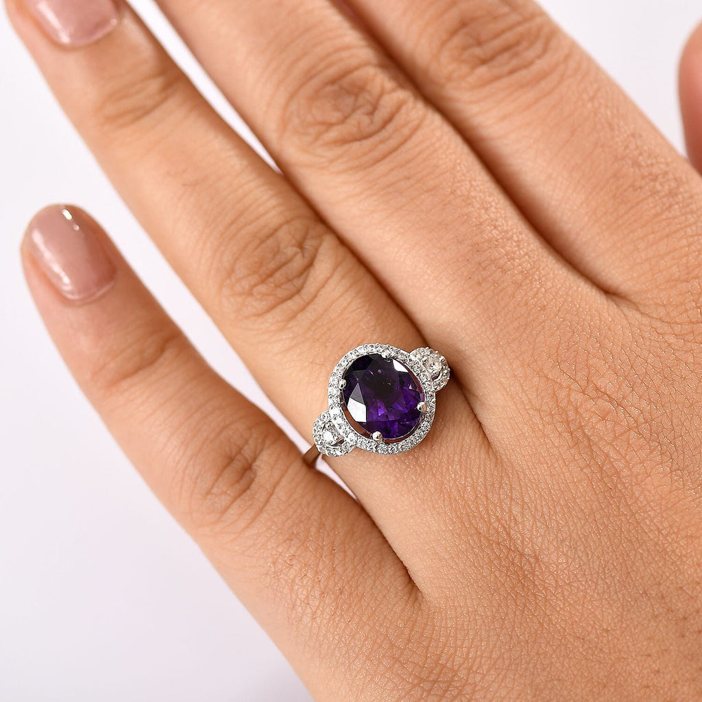 Natural Moroccan Amethyst & White Zircon Classic Garden Glow Ring in Rhodium Overlay Sterling Silver 3.00 Ct._8162844_2