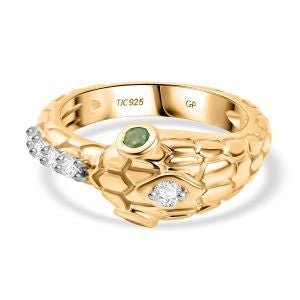 GP Serpentine Collection - White Sapphire, Zambian Emerald Snake Ring in 18K Vermeil Yellow Gold Plated Sterling Silver 8162855 1