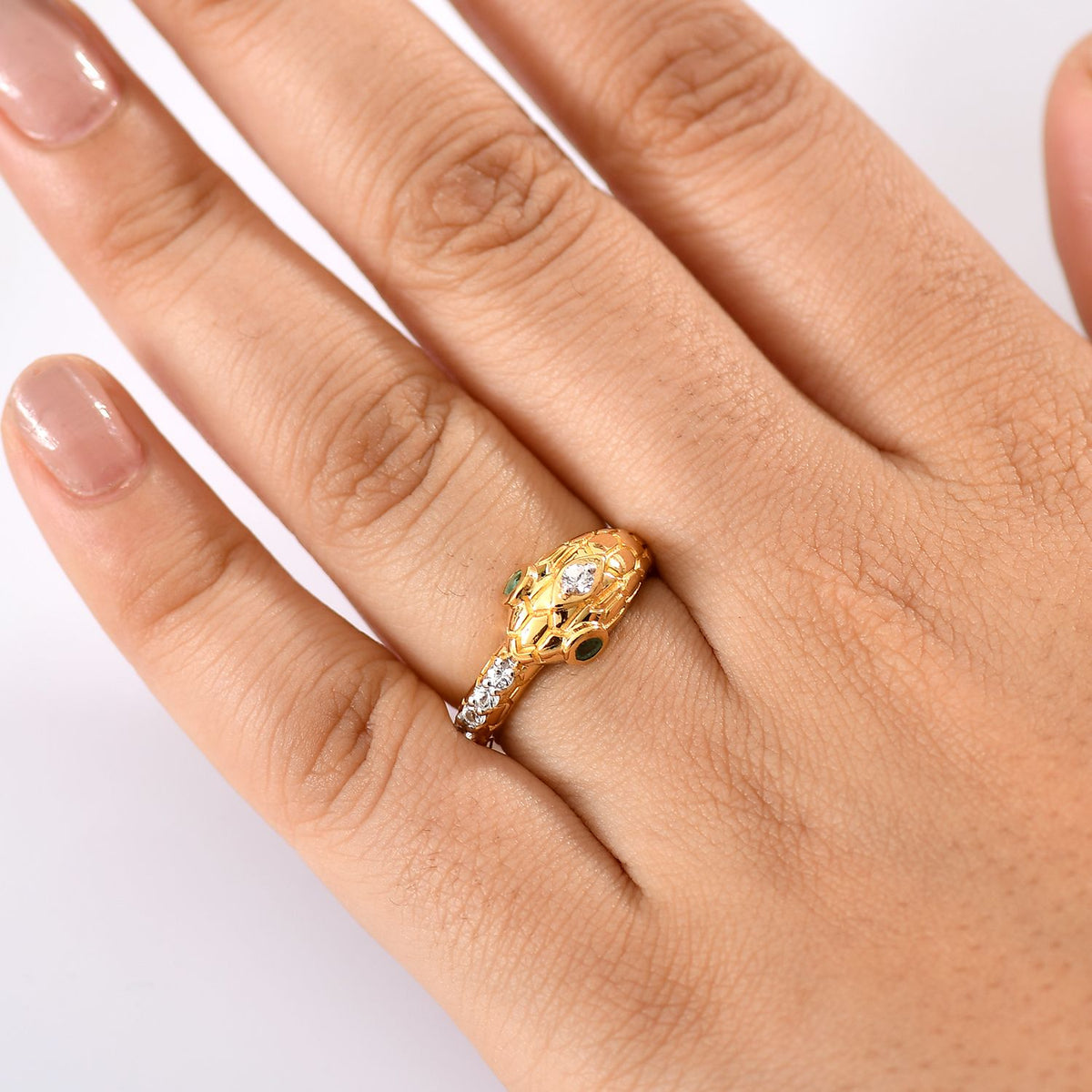 GP Serpentine Collection - White Sapphire, Zambian Emerald Snake Ring in 18K Vermeil Yellow Gold Plated Sterling Silver 8162856 3